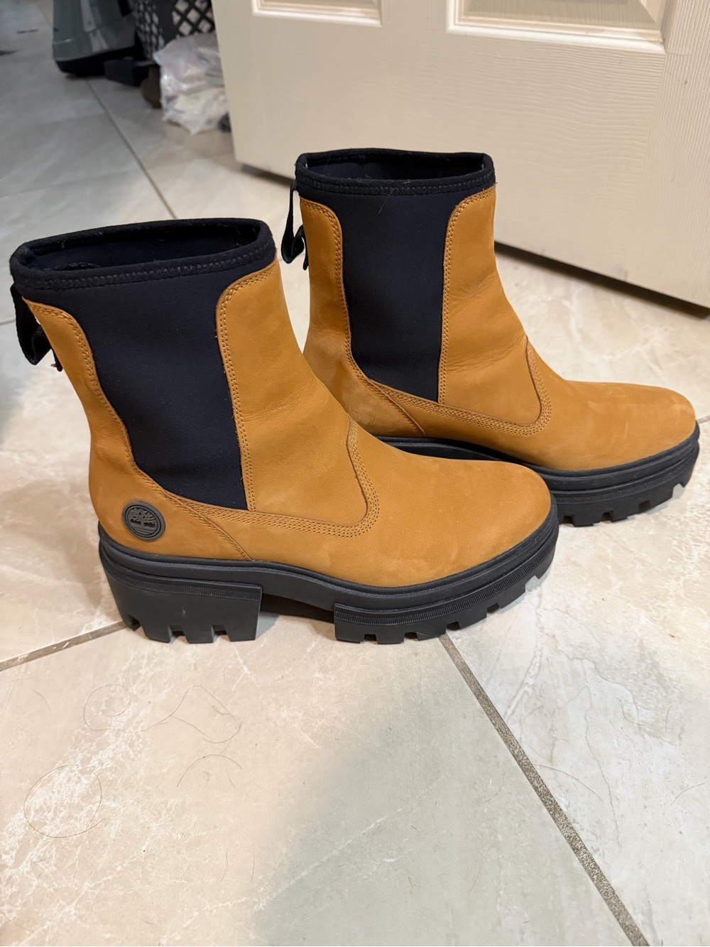 Timberland Wheat Nubuck Chelsea Lug Ankle Boots with Black Elastic Panels